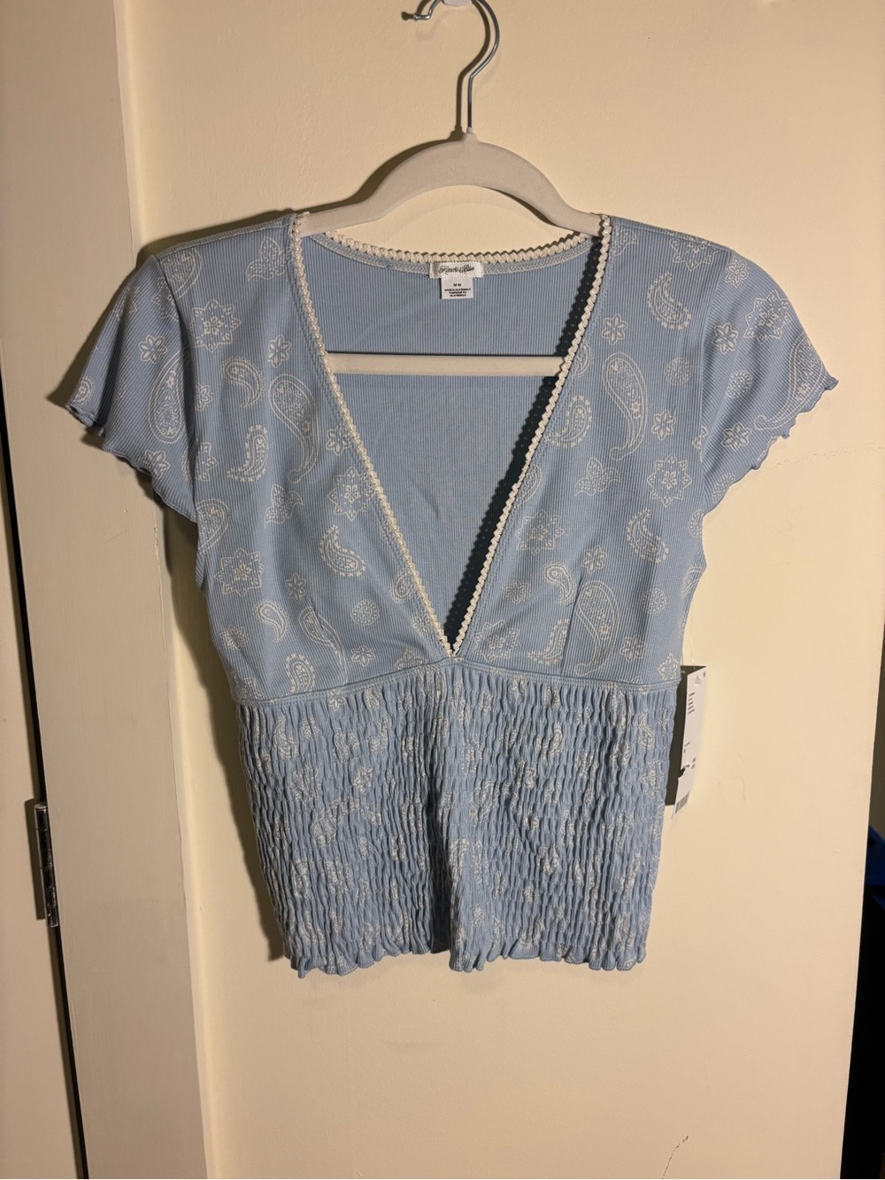 Urban Outfitters Light Blue Paisley Deep V-Neck Women’s Top
